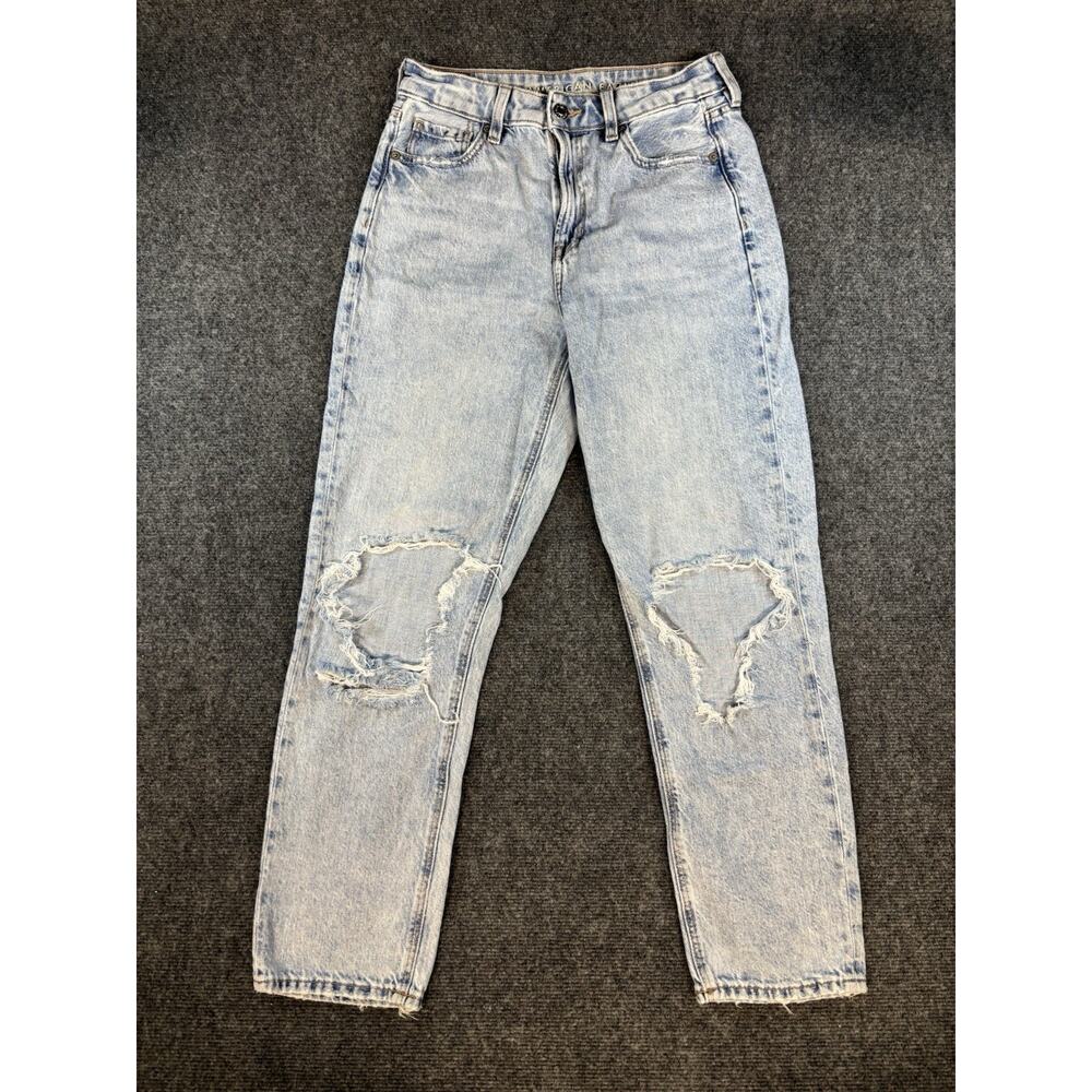 American Eagle Straight Mom Jeans Womens 4 Distressed Denim Cotton